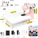 Magicfly Mini Sewing Machine with Extension Table, Dual Speed Portable Sewing Machine for Beginners with Light, Sewing Kit for Household Use, Pink