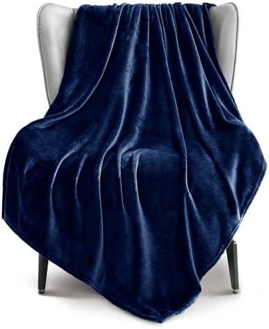Exclusivo Mezcla Extra Large Fleece Throw Blanket for Couch, Sofa, 300GSM Super Soft and Warm Blankets, Navy Blue Throw All Season Use, Cozy, Plush, Lightweight, 50x70 Inches