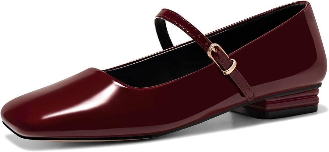 Coutgo Women's Mary Jane Flats Closed Square Toe Ballet Flat Dressy Comfortable Slip on Shoes Size 6