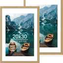 Hongkee 20x30 Frame Set of 2, Natural Oak Wood Style - Display 16x24 Picture with Mat or 20 x 30 Poster without Mat, Wall Mounting Horizontal and Vertical