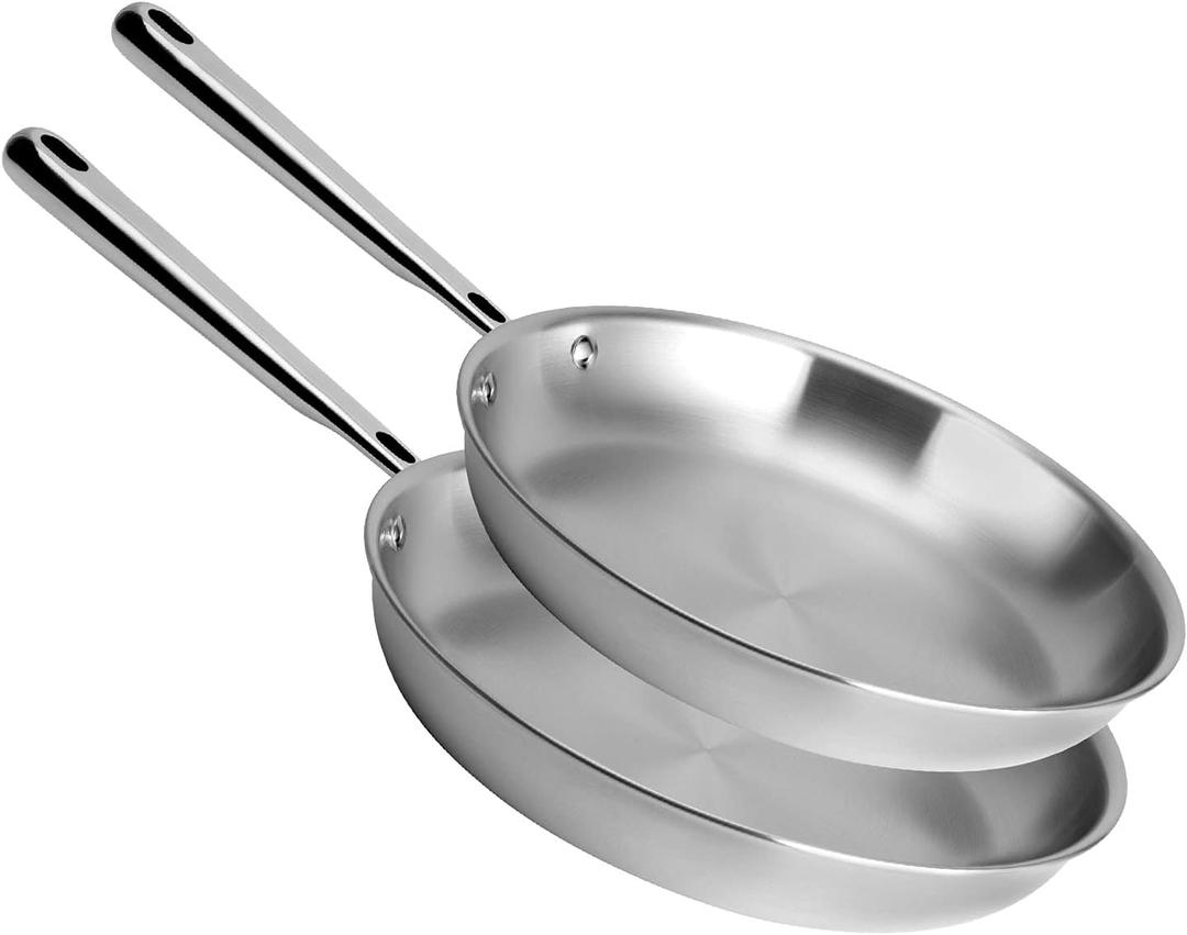 Misen 5-Ply Stainless Steel 10" & 12" Frying Pan Set - Professional Cookware for Induction, Gas and Electric - Dishwasher Safe, Oven Safe to 800F - Durable, Versatile, Even Heating