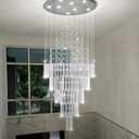 HAIXIANG W24 x H78 Crystal Glam Chandelier Long Light Chandeliers with Dimmable Light Bulbs High Ceiling Light Fixtures for Foyer Entryway Living Room Stair Silver