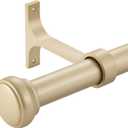 Heavy Duty Adjustable Curtain Rod, 1 Inch Long, 72 to 144 Inch, Round Cap, Ceiling Mount, Heavy Brackets, Outdoor Patio, Light Gold