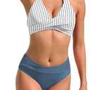 TASHEHE Women's Bikini Set High Waisted Twist Swimsuit Colorblock Halter Two Piece Bathing Suit