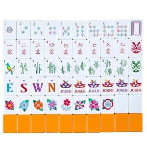 Arrowbash 160 Pcs American Mahjong Set 1.2 Inch 160 Mahjong Tiles Set with Orange Back Melamine Hand Carved Pattern for Adult Mah Jong Tabletop Games Mah Jong Lover Beginners Tiles Only