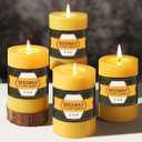 4 Packs Natural Beeswax Pillar Candles, 240-280 Hours Long Burning Pure Beeswax Candles Unscented Pillar Candle Dripless Bees Wax Candles for Home Emergency Paryer, 3x4in (Yellow)