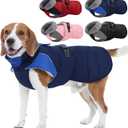 Nanaki Warm Fleece Lined Dog Coats Vests for Winter Waterproof, Furry Collar Dog Jacket with Leash Hole, Reflective Pet Snow Jacket Suit for Outdoor Walking Hunting,Easy On Puppy Coat Beagle, Blue L