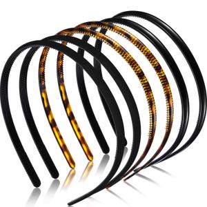 WILLBOND 6 Pieces Plastic Headbands for Women Thin Headband with Teeth Plain Head Bands for Halloween Christmas Women's Hair (8 mm, Leopard Print Coffee, Black, Rubber Black)