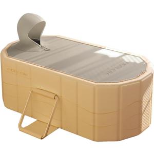 jessie 59" Portable Ice Bath Tub for Adults, Cold Plunge tub for Athletes, Inflation-free Foldable Bathtub, Insulated Hot Tub for Bathtub Showers, Indoor & Outdoor (with Sauna Lid) (L1.5m x W55cm x H50cm & lid, Beige)
