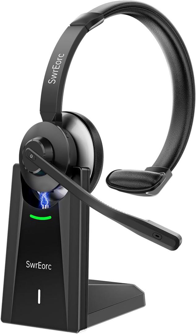 Bluetooth headset, Wireless Headset with Mic for Work, Advanced AI Noise Cancelling Microphone (Clear Calls & Mic Mute), Bluetooth 5.3, Headphones with Mic, for PC/Zoom/Office (No USB Dongle Included)