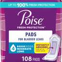 Poise Incontinence & Postpartum Pads for Bladder Leaks, 4 Drop Moderate Absorbency, Long Length, 108 Count 