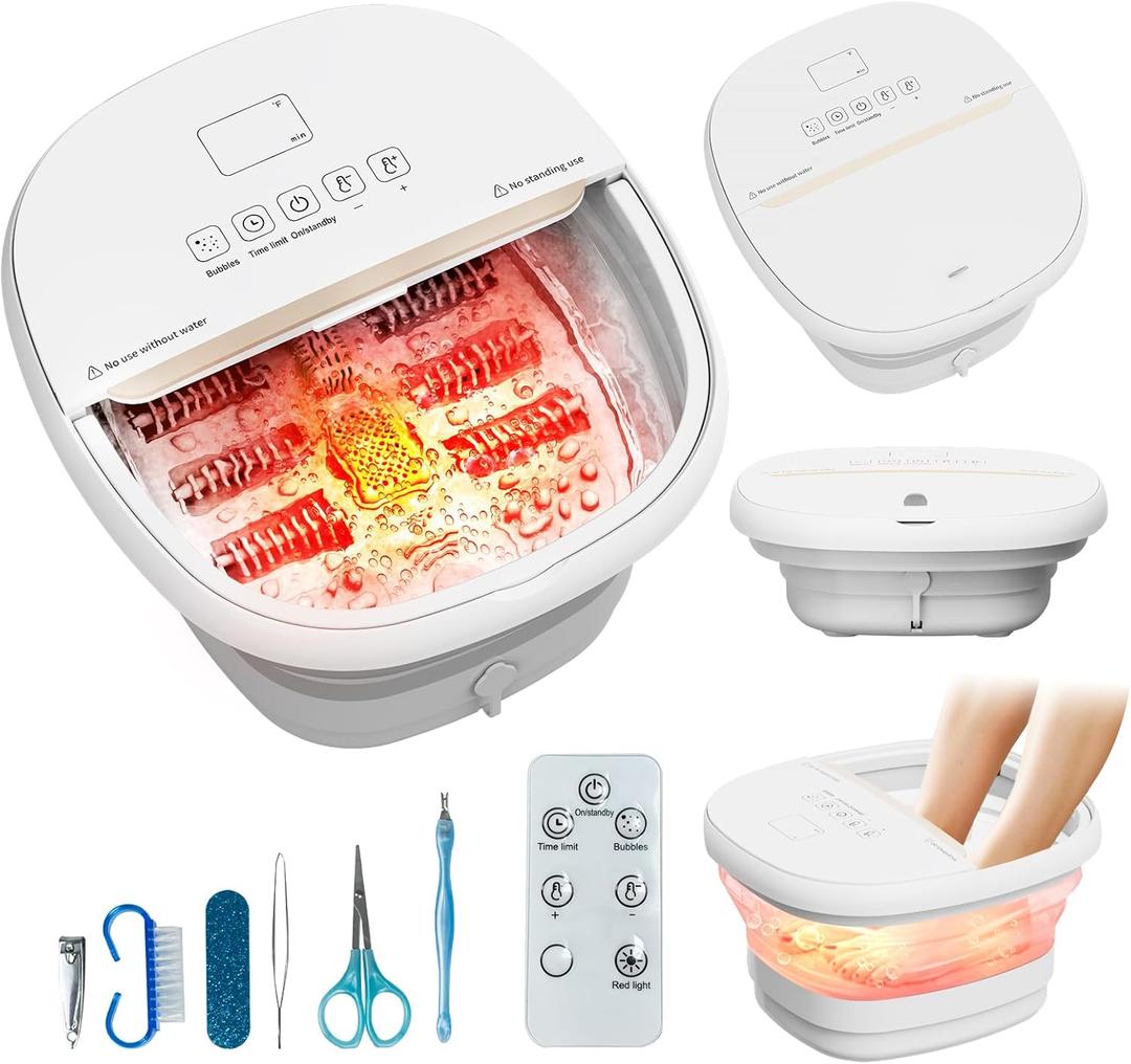 Pedicure Foot Spa with Bubble and Heat,Collapsible Foot Soaking Tub with Remote Control,Pedicure Tools for Feet,Foot Bath Soak Tub Gift for Women/Men,Mom/Dad (Off-white)