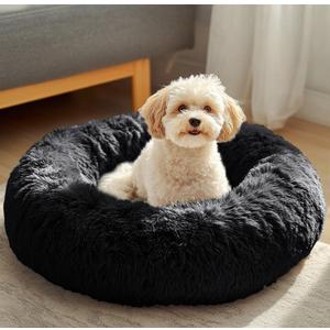 JOLLYVOGUE Dog & Cat Bed, Calming Anti-Anxiety Pet Bed for Small Dogs, Fluffy Donut Cushion for Small and Medium Pets (Black, 23")