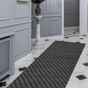 FREADEM Runner Rugs 2' x 6' Indoor Outdoor Carpet Runner, Area Rugs with Anti-Slip Rubber Backing for Aisle Hallway Balcony Garage Entryway Stair, Grey Checkered