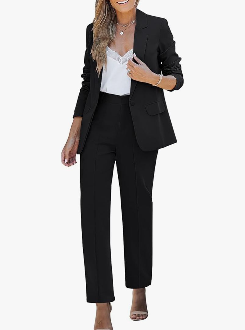 luvamia Women's Two Piece Sets Pants Suits Dressy Business Casual Outfits Professional Blazer Pantsuits Set Work Office, XL