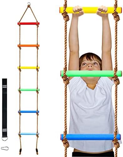 Perantlb 6.8ft Climbing Rope Ladder for Kids or Adult - Climbing Game for Swing Accessories - Tree House, Playground, Play Set for Boys Children (Red Yellow Green Blue)