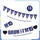 15th Birthday Decorations Banner Boys - 28 Pcs Blue Bruh I'M 15 Pre-Strung Banners Hanging Swirls Latex Balloons Sash Cake Topper Set for 15 Year Old Boy Party Decor Supplies