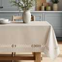 MIULEE Beige Rectangle Linen Polyester Tablecloth with Decorative Cutouts Spring Waterproof Stain Resistant & Shrink-Proof Table Cloth 60x144 inch Farmhouse Style for Dining Wedding and Outdoor