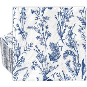 AnyDesign 80 Pack Blue Floral Napkins Vintage Disposable Wildflowers Paper Luncheon Napkins 6.5 x 6.5 Inch Seasonal Dessert Dinner Hand Napkin for Bridal Baby Shower Wedding Tea Party Supplies