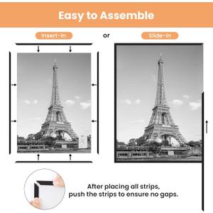 upsimples 16x24 Picture Frame Black 2 Pack, Scratch-Proof Poster Frames 16 x 24 for Photo Gallery - Slide-In Strips, Horizontal or Vertical Wall Mounting