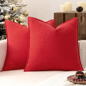 MIULEE Christmas Decorative Linen Pillow Covers 18x18 Inch Red Boho Farmhouse Neutral Couch Throw Pillows for Bed Pack of 2 Accent Modern Pillowcase Sofa Livingroom Home Decor