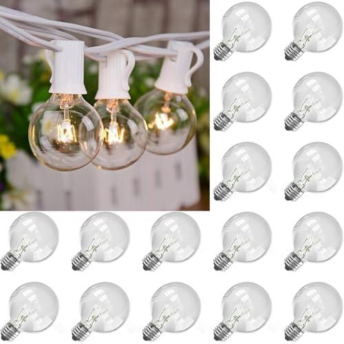 25Ft G40 Outdoor String Lights with 25 Clear Vintage Light Bulbs and 25 Pack G40 Replacement Light Bulbs, C7/E12 Screw Base, 5W, White Wire