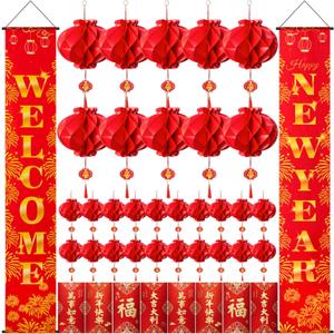 2 x Chinese New Year 2026 Decorations, Lunar New Year 2026 Decorations Include Red Envelopes Red Lantern Ornaments Chinese Couplets for Spring Festival Decorations