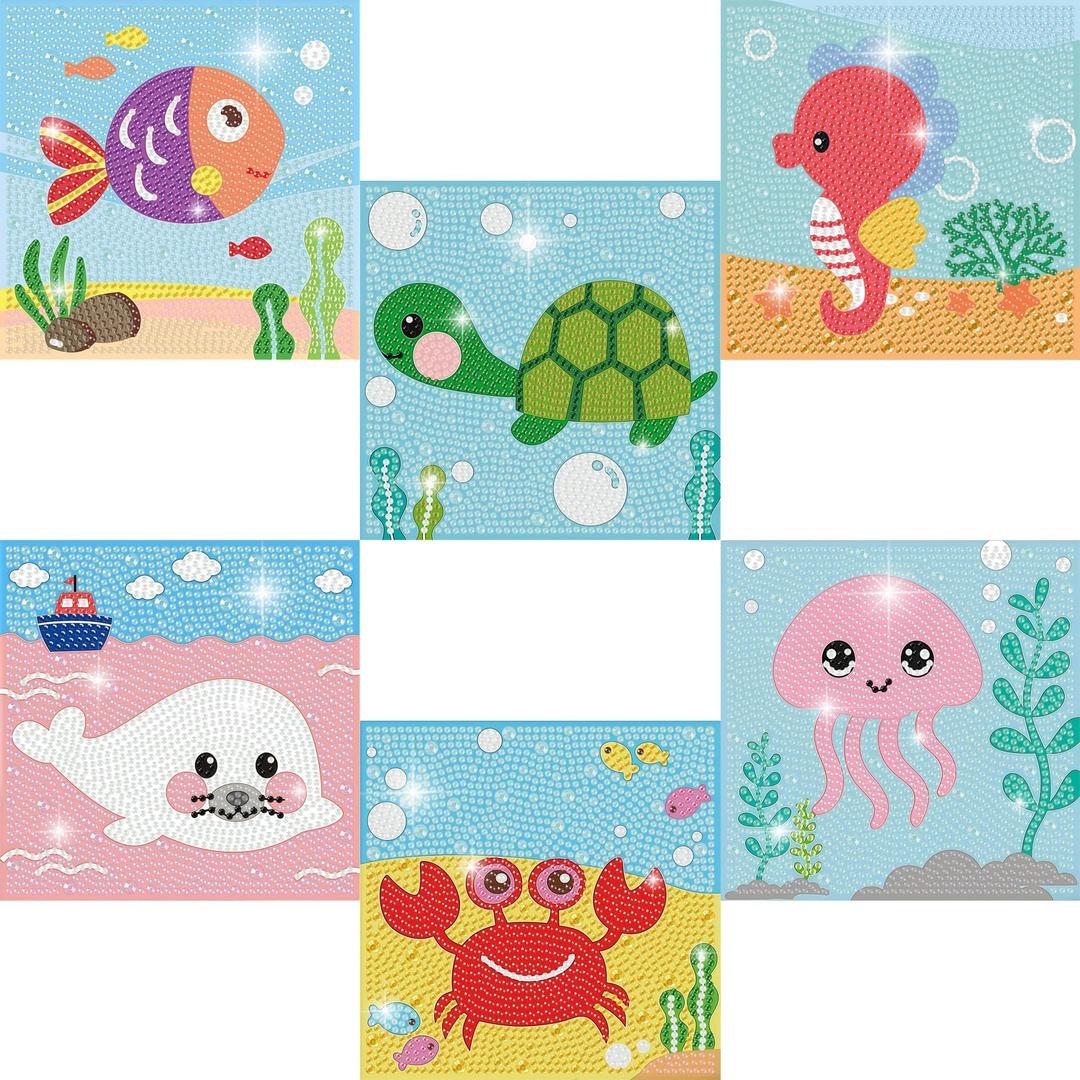 DIYGEMDOT 6 Pack Diamond Art Kits for Kids, Cute Animals Diamond Painting for Beginners, DIY 5D Gem Art for Girls & Boys Ages 6-8-10-12, Children's Christmas Gifts (6x6 inches) (Y002)