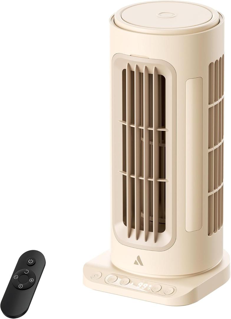 Aecooly Powerful Tower Fan for Bedroom,8000mAh Battery, 21H Max Cooling with Remote Control, 100 Speeds, 1-12H Timer, 60 Oscillation,11 Inch Portable Desk Fan for Home,Office - Beige