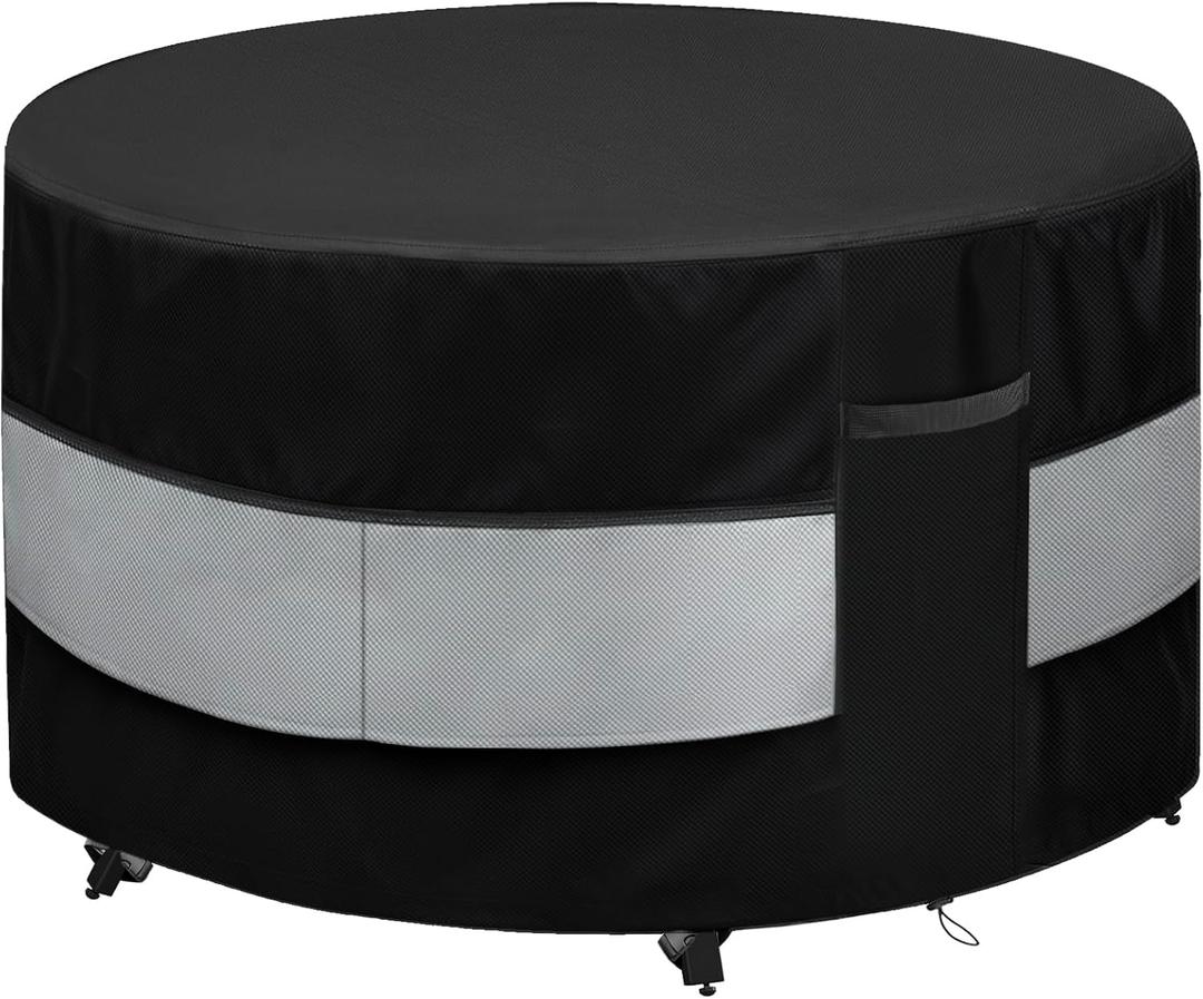 Round Patio Bar Height Table and Chair Cover Black Grey Waterproof Up to 10000pa for 73 x 43 Inch Outdoor Round Furniture Set Covers Patio Set Covers