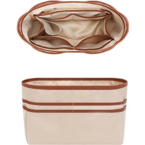 GIVLEFLY Purse Organizer Inserts Handbag Insert with Multiple Pockets,divider Card Positions Zippered Bag, Lightweight Medium Tote Organizer Fit for Longchamp Neverful and More (Beige,Small)