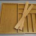 SpaceAid Bamboo Silverware Drawer Organizer with Labels, Kitchen Utensil Expandable Tray Holder Organizer for Flatware, Cutlery, Spoon and Knives Drawer Storage Organization (Natural, 10 Slots)