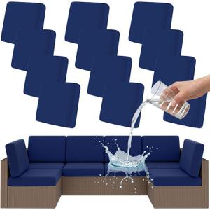 Smiry Waterproof Patio Cushion Covers, Stretch Outdoor Couch Slipcovers Replacement Washable Furniture Protector Sofa Chair Seat Cover for Dogs and Pets (12 Pcs, Navy Blue) 27"D x 27"W x 7"H