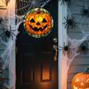 Stained Glass Window Hanging, Halloween Decorations Evil Pumpkin Suncatcher for Doors Garden Indoor Spooky Funny Orange Sun Catchers Gothic Decor Horror Gifts for Women Men Friend 6.3 in