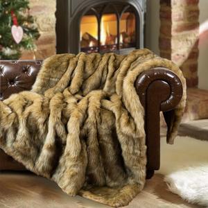 BATTILO HOME Golden Faux Fur Throw Blanket for Couch Sofa, Long Pile Fur Blankets and Throws, Elegant, Fluffy Thick Warm Heavyweight Fur Blanket Reversible to Plush Velvet, 50"x60" (Ochre)