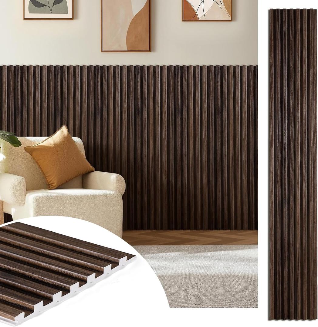 WPC Acoustic Slat Wall Panels 16-Pack 47.2'' x 6'', Accent 3D Wall Panel for Interior Wall Decor, Waterproof Fluted Textured Panel Wall Slats,Solid Walnut (Cover Approx.32 sq.ft)