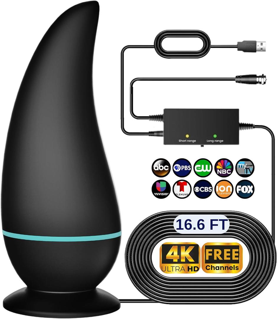2026 Upgraded TV Antenna for Smart TV Indoor, 360 Strongest Range Reception, TV Antenna for Local Channels Enhanced Signal Booster, HDTV Digital TV Antenna Indoor HD,Supports 8K 4K 1080P (CurvePlate)