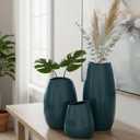 hjn Ceramic Vase Set of 3 Teal Flower Vase for Home Decor, Modern Decorative Vase for Flowers Vases for Your Ideal Shelf Decor/Table/Living Room/Kitchen/Office-Teal