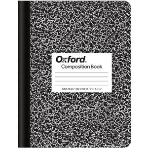 Oxford Marble Composition Book, 9 3/4 X 7 1/2 Inches, Wide Rule, Paperback, 100 Sheets, White (63795)