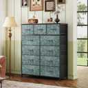 WLIVE Tall Dresser for Bedroom, 11 Drawer Chest of Drawers, Vintage Green
11 fabric storage drawers, Tall high-capacity design, Bedroom or dorm use, Sturdy steel frame, Smooth wood tabletop