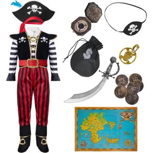 Spooktacular Creations Halloween Child Boy Pirate Fierce Captain Costume w/Accessories for Kids Halloween Dress Up Parties (3T (3-4 yr), Red)