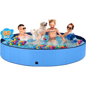 Jecoo Dog Pool for Large Dogs Kiddie Pool Hard Plastic Foldable Dog Bathing Tub Portable Outside Kids Swimming for Pets and Dogs Outdoor Backyard (Blue, XXXL-80)