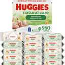 Huggies Natural Care Sensitive Baby Wipes, Unscented, Hypoallergenic, 99% Purified Water, 15 Flip-Top Packs (960 Wipes Total)