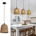 Mini Rattan Pendant Light Fixtures,9.5" Boho Pendant Light,3-Pack Hand Woven Seagrass Rattan Chandelier for Dining Living Bedroom Kitchen Farmhouse