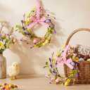 4 Pcs 9.5" Small Easter Wreaths for Cabinet Mini Spring Artificial Easter Egg Wreath with Forsythia Flowers and Ribbon Bow for Spring Kitchen Front Door Porch Window Wall Cabinet Decor