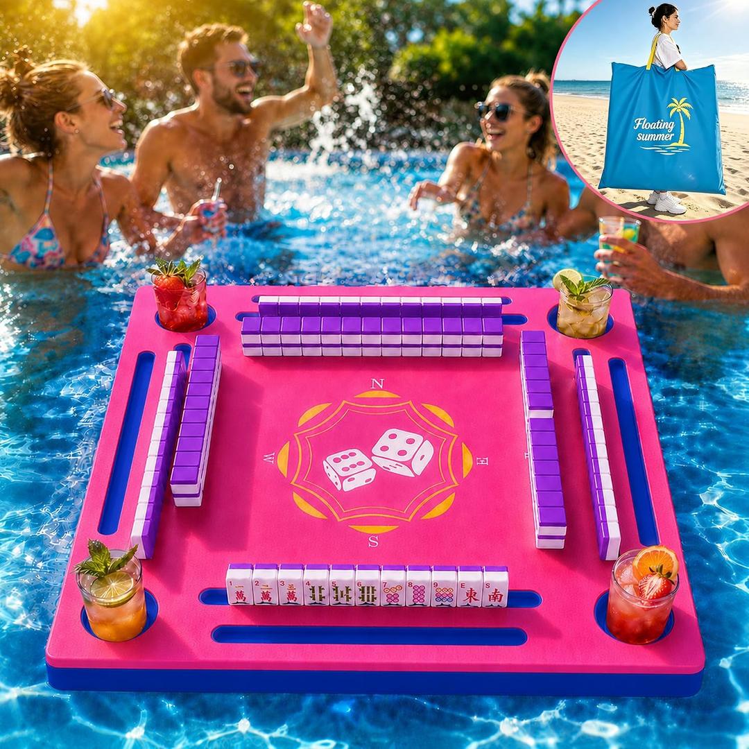Floating Mahjong Table with Bag, Waterproof Mahjong Table for Mahjong, Poker, Dominoes, Cards, Beach, Camping, Hot Tub, Lake, Party, Indoors, Extra Large