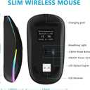 HZD LED Wireless Mouse, Slim Silent Rechargeable Mouse for Laptop, 2.4G Portable USB Optical Mouse with Type C Adapter, 3 Adjustable DPI Levels 1600/1200/800 for Tablet/Computer Black