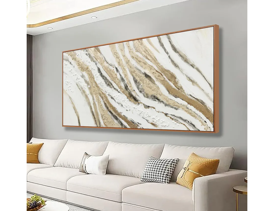Abstract Wall Art Wall Decor Abstract Painting With Golden And White Lines Modern Canvas Art Abstract Artwork Framed Pictures For Living Room Bedroom Bathroom Office Home Decor Can Be Hung Directly 20"X 40"