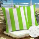 Pack of 2, Waterproof Pillow Covers Outdoor Throw Pillowcases Decorative Garden Cushion Case for Home Garden Patio Couch Balcony Striped 18 x 18 inch/45x45cm Green & White