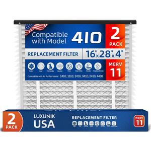 2 Pack, 410 Replacement Air Filter, Nominal Size: 16x25x4, Actual Size: 16.04"x27.91"x3.91" HVAC Furnace Filter, Compatible with AprilAire Models 1410, 1610, 2410, 2416, 3410, 4400, MERV 11